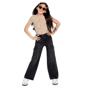 Old Navy High Waisted Baggy Wide Leg Cargo Jeans  Black Wash Size 12